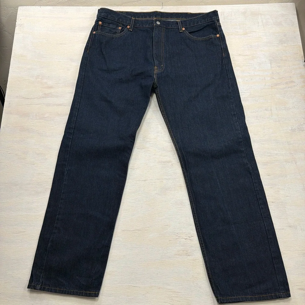 Levi's Jeans 505 Regular Fit Straight Leg Dark Wash Indigo Mens 42x32